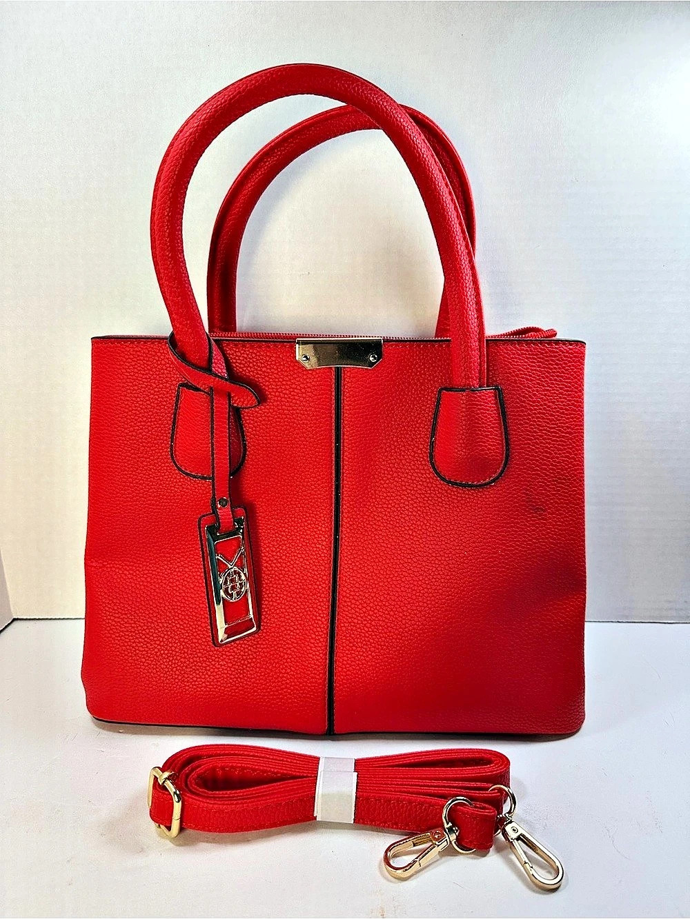 Over the Shoulder Satchel Purse Bright Red Tote Bag Crossbody Strap Zipper Close